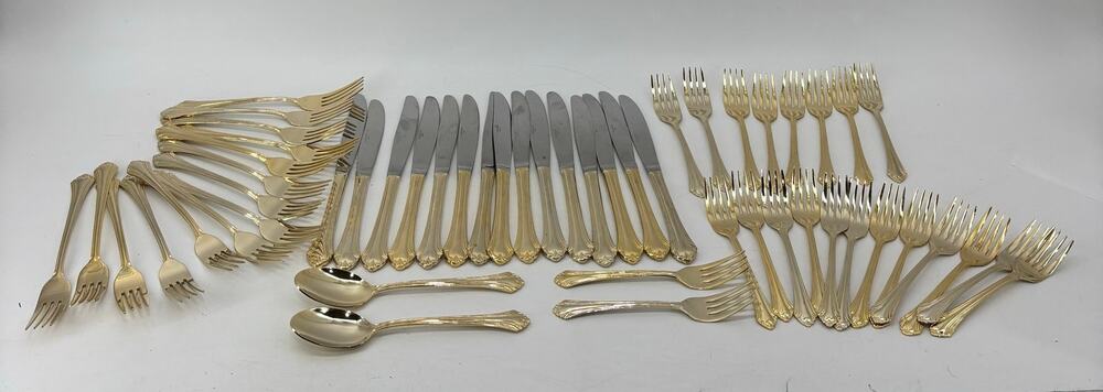Gold Tone Flatware Stainless Fork Hollywood Regency 53 Pieces Vintage